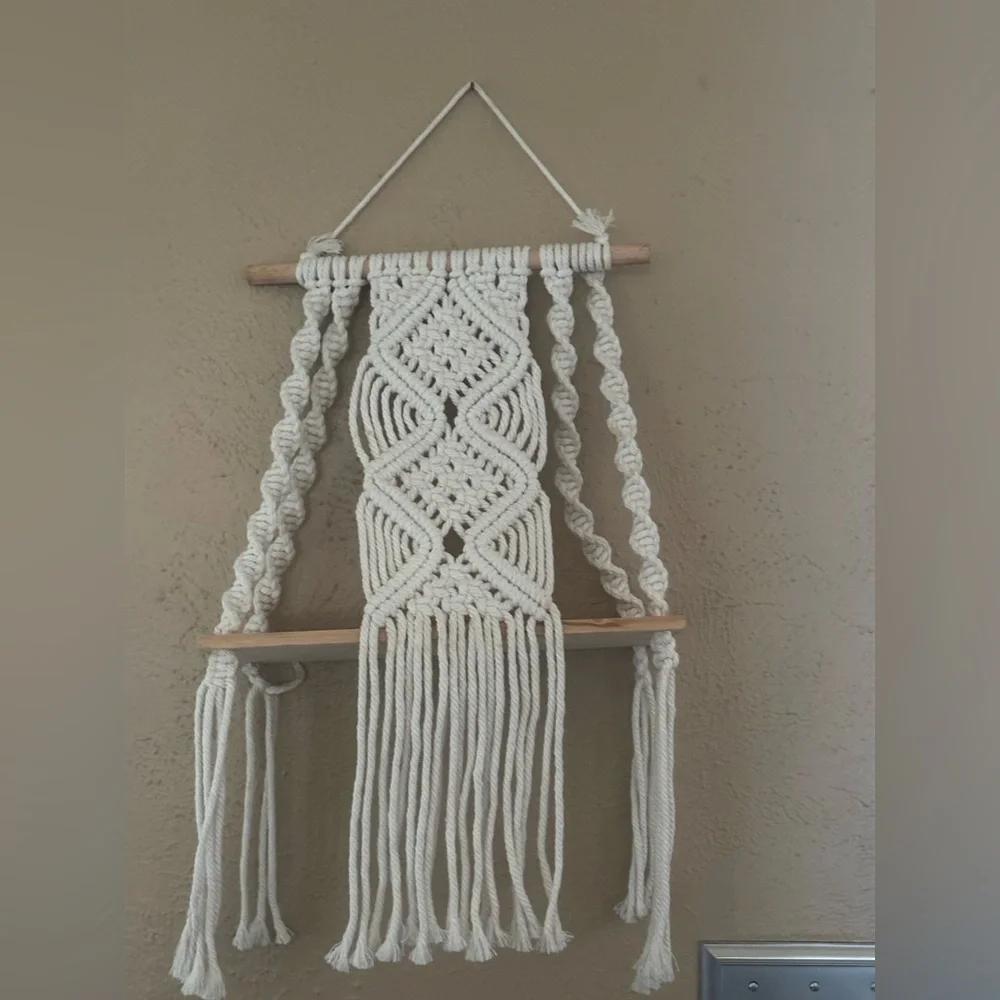Macrame Wall Hanging Shelf Boho Wood Rope Plant Display Shelf